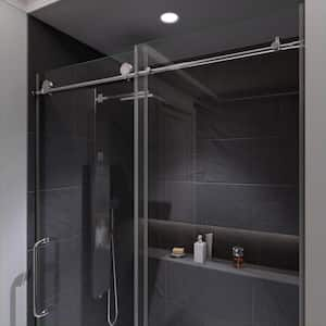 Leon Series 48 in. x 76 in. H Sliding Frameless Shower Door in Chrome  with Tsunami Guard Tempered Glass and Handle