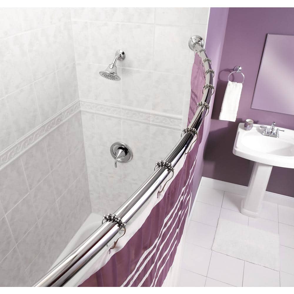60-Inch Chrome Curved Wall Mounted Shower Curtain Rod