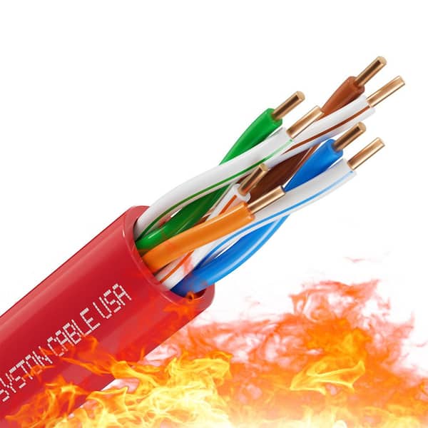 1000 ft. Red Cat 5e CMP 350MHz 24AWG Solid Bare Copper Ethernet Network Wire, Bulk No Ends Plenum Rated Indoor/Outdoor