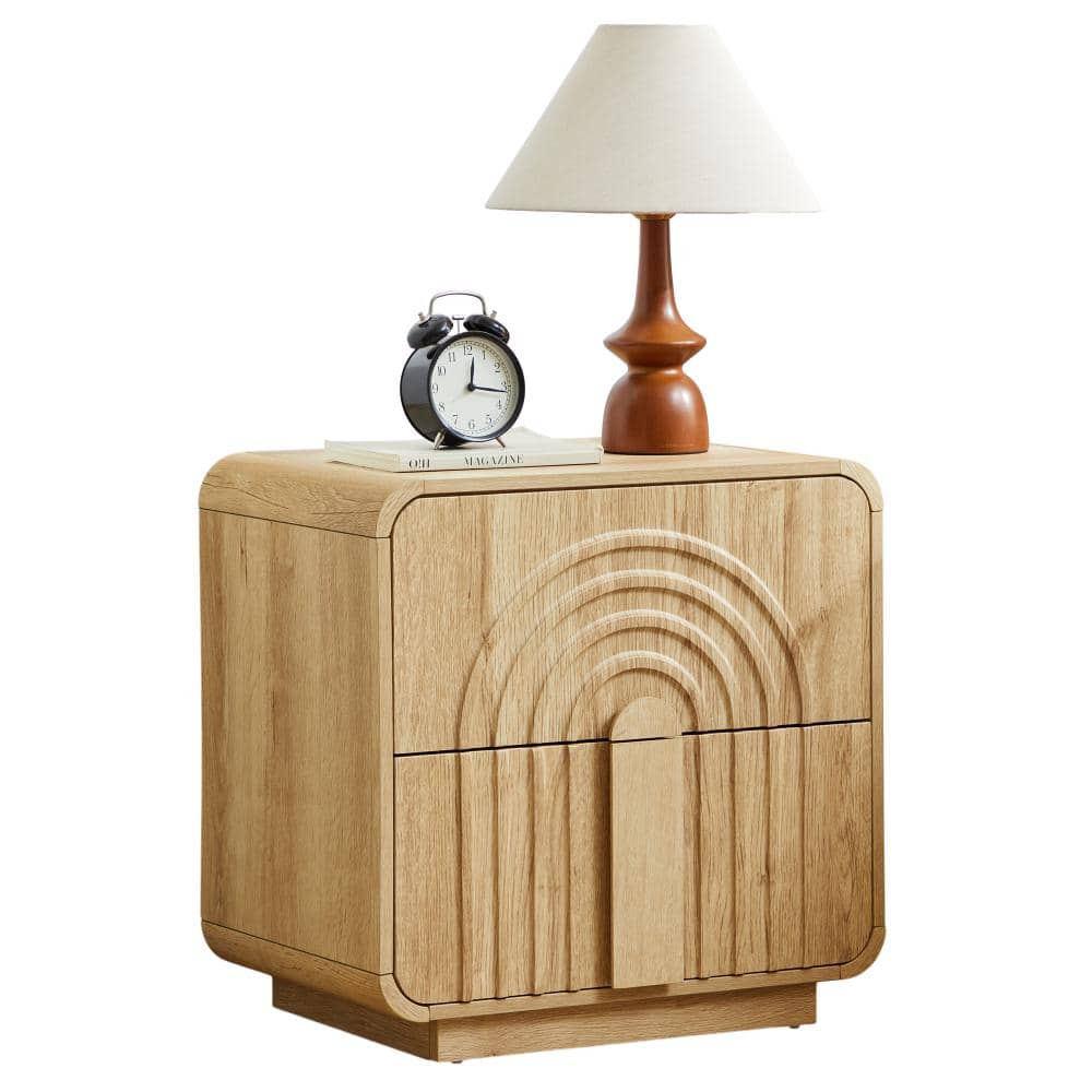Mid Century Natural 2 Drawer Accent Cabinet, Arched Textured Storage Chest, Versatile Nightstand & Sofa Side Cabinet price history on PriceWatchPro