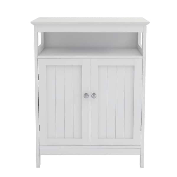 Tileon 23.62 in. W x 11.81 in. D x 31.49 in. H White MDF Freestanding Linen Cabinet with double shutter Doors
