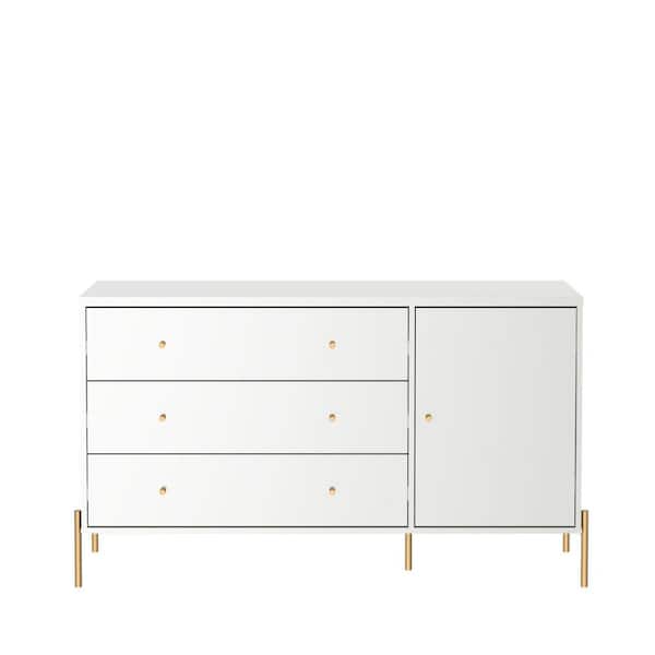 Manhattan Comfort Jasper 54.68 in. 3-Drawer White Dresser (31.14 in. H x 54.68 in. W x 17.51 in. D)