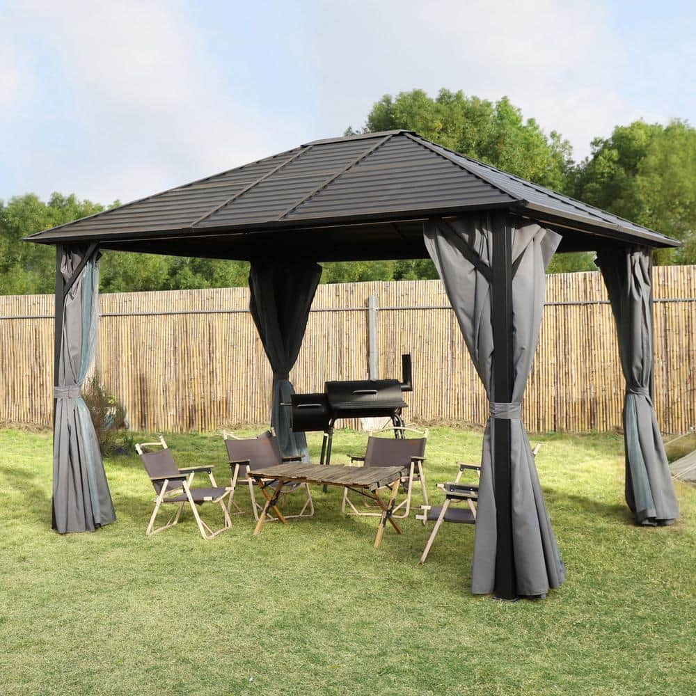 VEIKOUS 12 ft. W x 10 ft. L x 8.7 ft. H Aluminum Hardtop Gazebo with ...