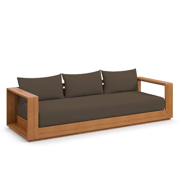 Tahoe Acacia Wood Outdoor Patio Sofa Couch in Natural Cocoa with Weather-Resistant Cushions