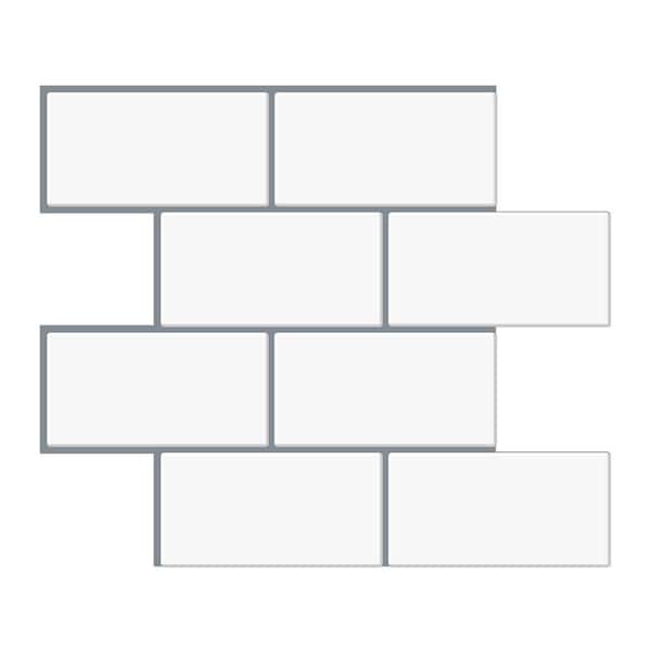 Tic Tac Tiles Thicker Large Subway Mono White 10.6 in. x 12.5 in. PVC Peel and Stick Tile (7.4 sq. ft./10)