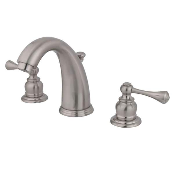 Kingston Brass Vintage 8 in. Widespread 2-Handle Bathroom Faucets with Plastic Pop-Up in Brushed Nickel