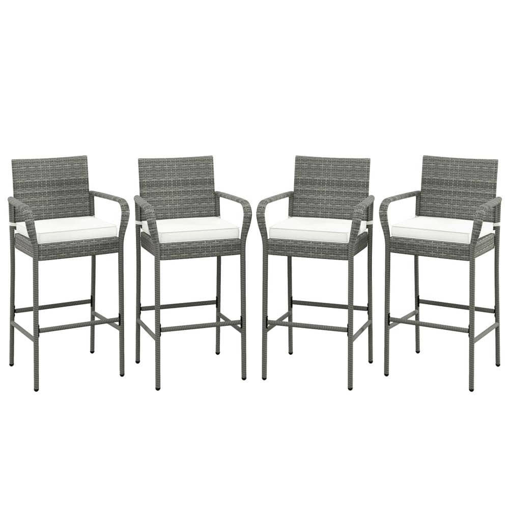 Reviews for Gymax Wicker Outdoor Bar Stool Bar Height Chairs with White