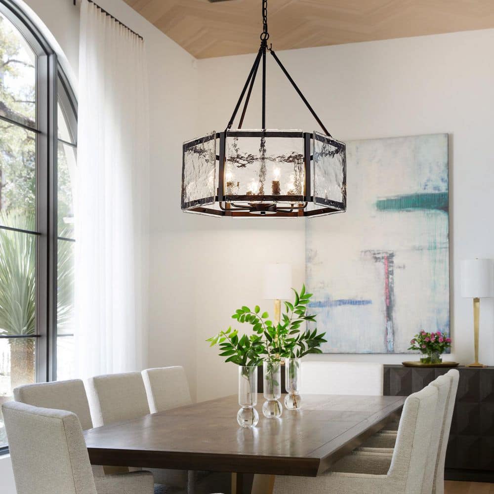 Picture of ZYZWMB Siena 24.0 in. 6-Light Dimmable Black Textured Glass Chandelier ...