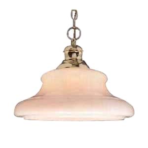 1-Light Polished Brass Pendant Light with Opal Glass Schoolhouse Shade