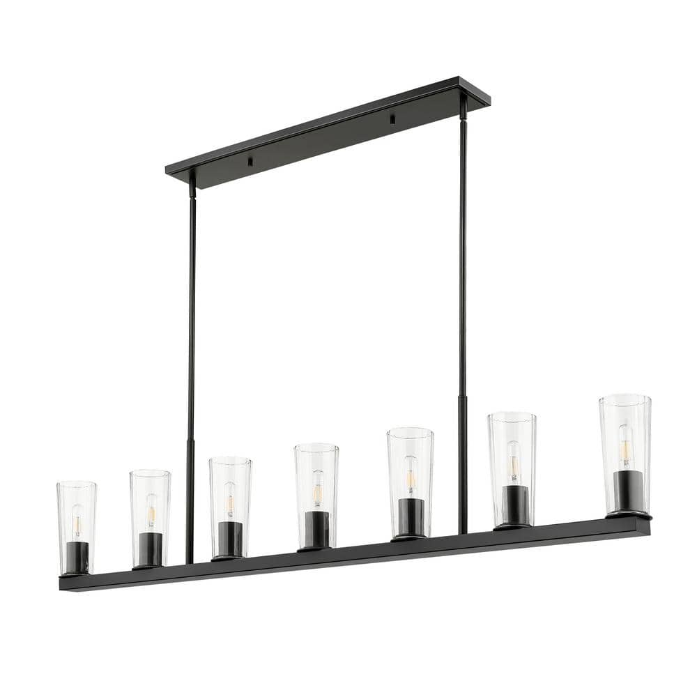 Matte Black 7-Light Linear Chandelier with Tapered Glass Shades