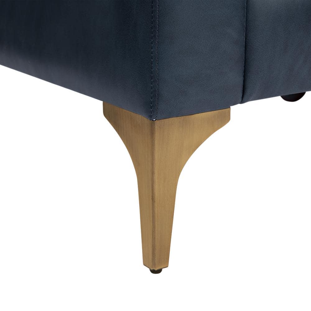Navy Faux Leather Sofa with Removable Cushions and Wood Legs
