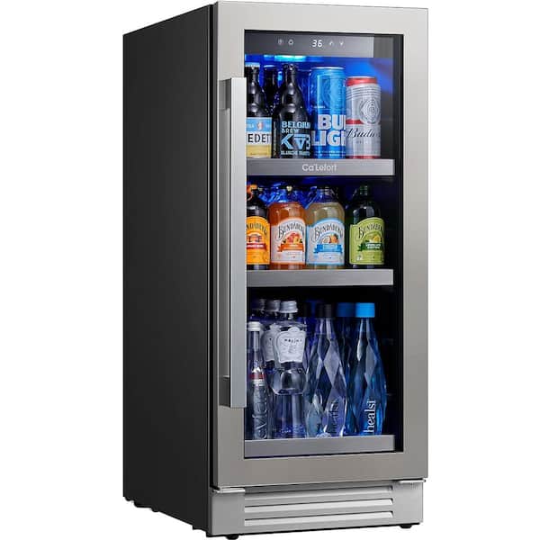 Costway 15 Inch Beverage Refrigerator, Built-in Beverage Cooler w/  Double-Layer Tempered Glass Door