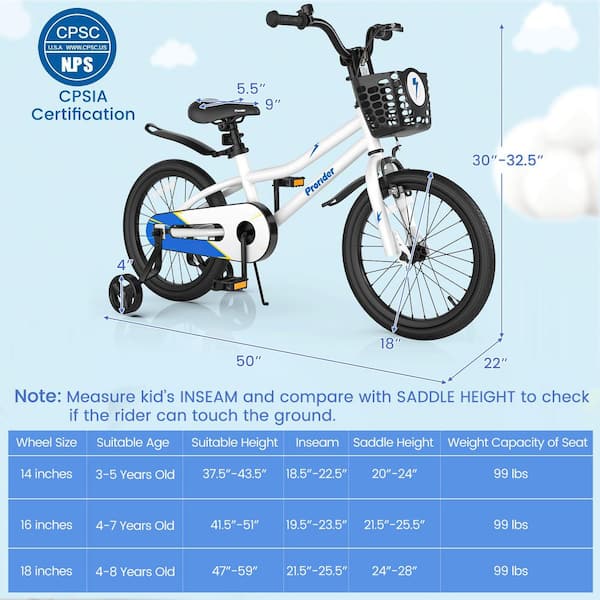 Costway 18 in. Kid's Bike with Removable Training Wheels and