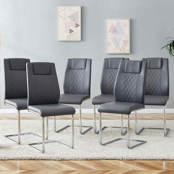 Modern Gray PU Leather Seat Dining Chairs Set of 6 for Kitchen, Living, Dining Room