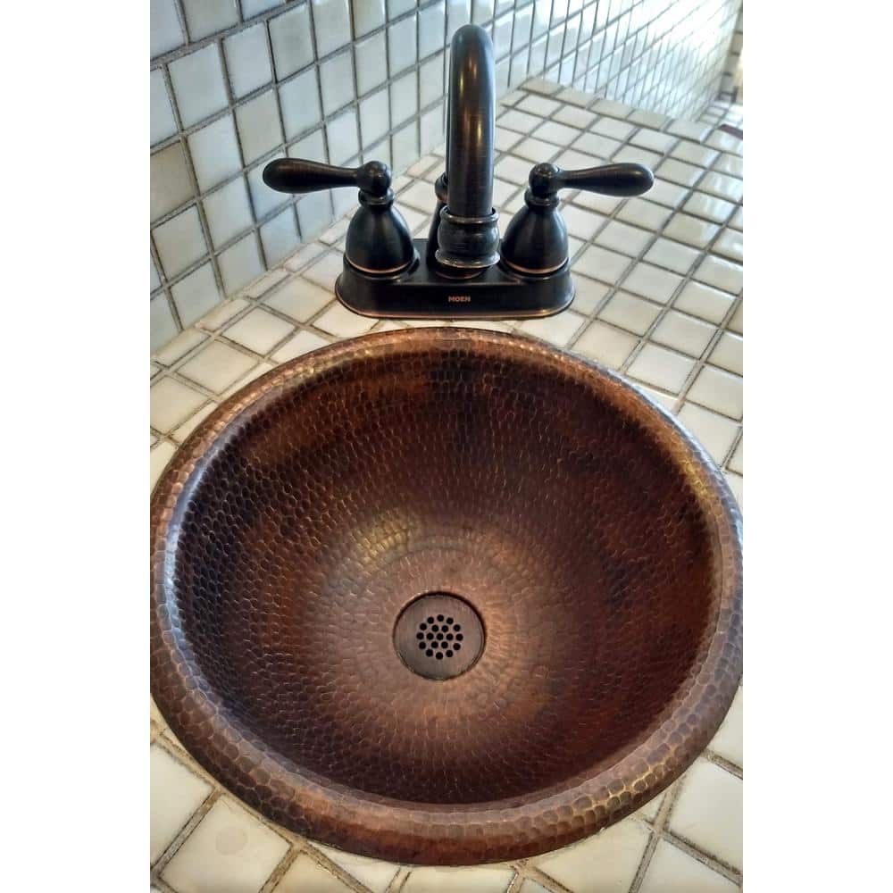 12" Round Hammered Copper Bathroom Sink