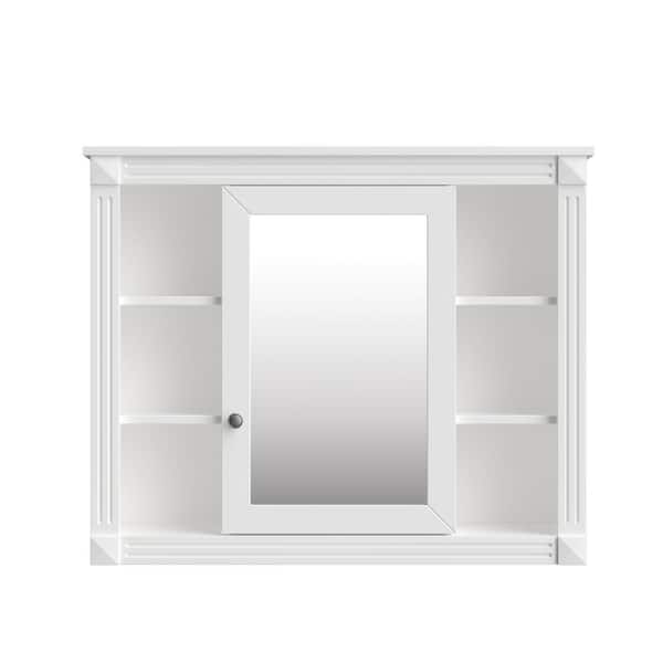 Nivencai 35 in. W x 29 in. H White Rectangular MDF Medicine Cabinet with Mirror and 6 Open Shelves
