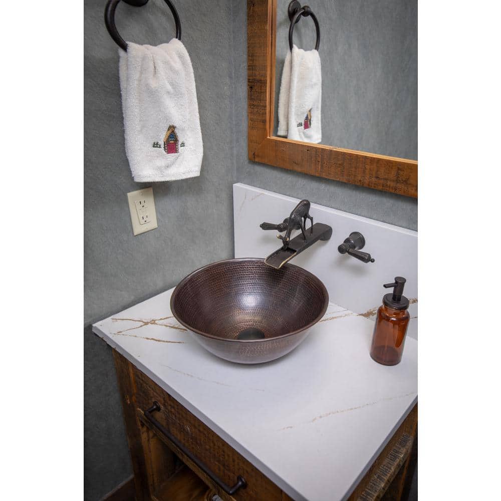 Antique Dark Copper Hand Hammered Vessel Sink, 14-inch