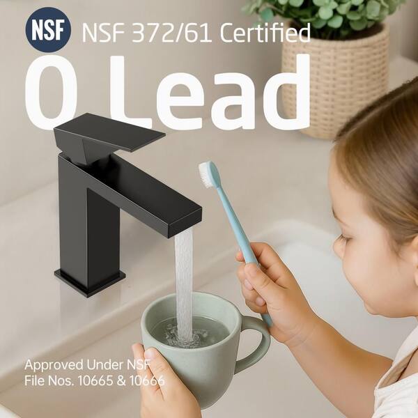 thumbnail image 2 of KES Matte Black Bathroom Faucet - Single Handle Vanity Faucet With Pop Up Drain 2 of 5