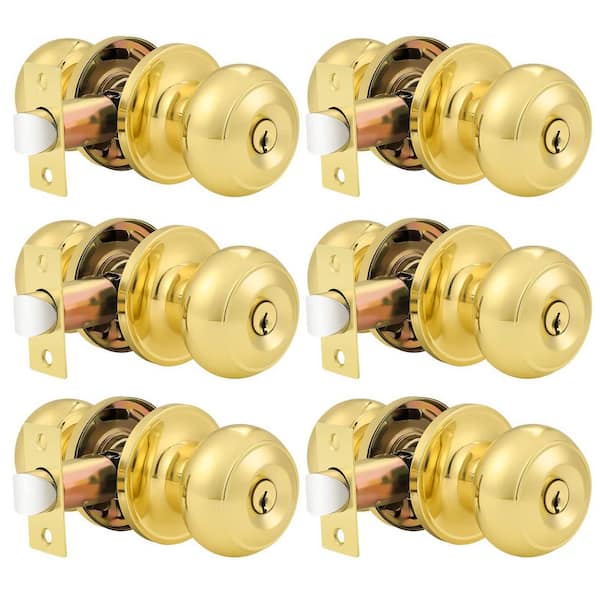 6-Pack Round Ball Entrance Door Knobs Lockset Stainless Steel Polished Brass