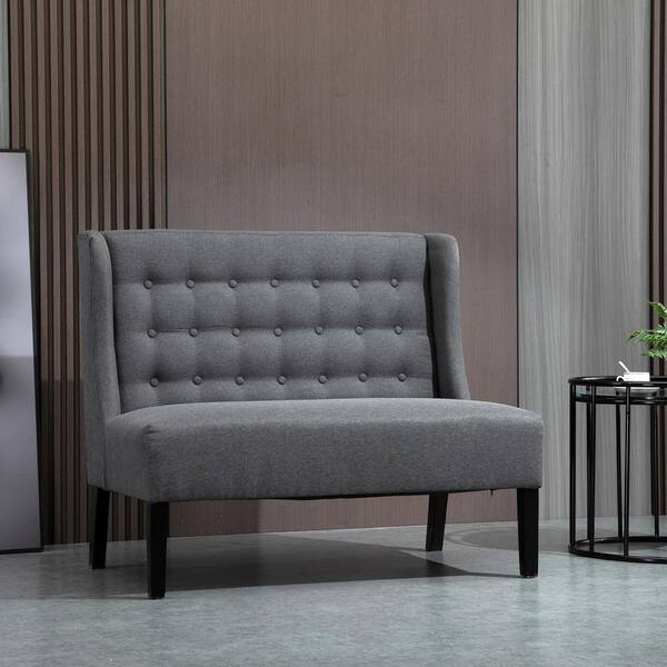 HOMCOM Upholstered Armless Fabric Loveseat with Button Tufted Design for Living Room with Wood Legs Grey 