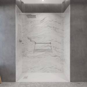 60 in. L x 32 in. W x 84 in. H Solid Composite Stone Shower Kit with Sierra Light Walls and L/R White Sand Shower Pan