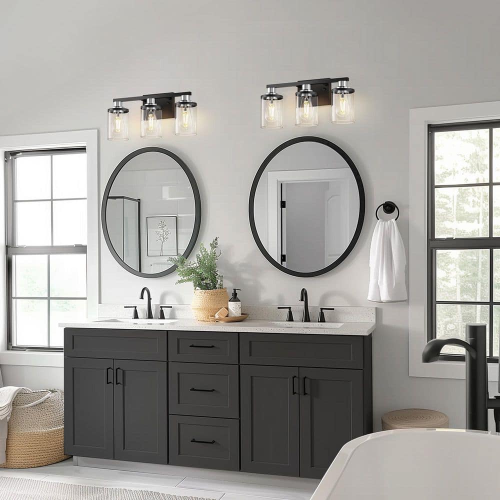 17in. 3-Light Traditional Vanity Light with E26 Bulb Socket in Matte Black & Sand Nickel Finish price history on PriceWatchPro