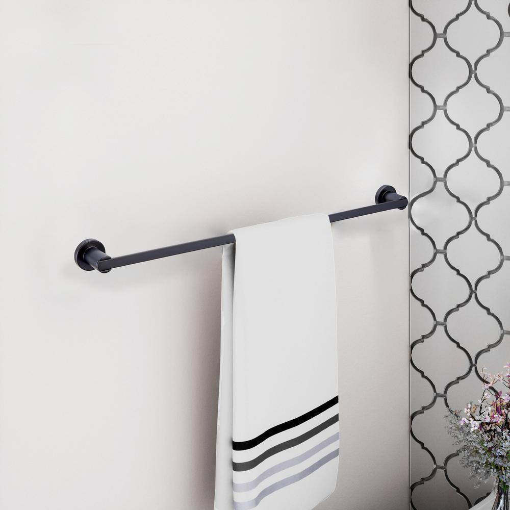 Matte Black Contemporary Wall Mounted Towel Bar, 24-inch