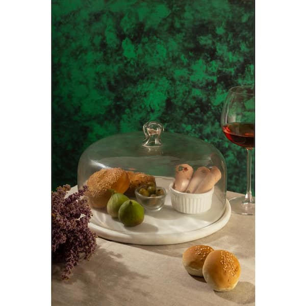 GAURI KOHLI Uptown Marble Cheese Board with Glass Cloche