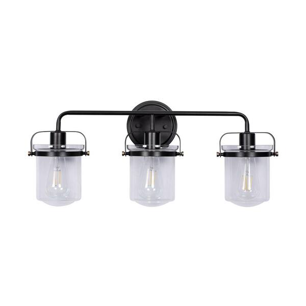 Designers Fountain - Jaxon 24 in. 3-Light Oil Rubbed Bronze Industrial Vanity Light with Clear Glass Shade