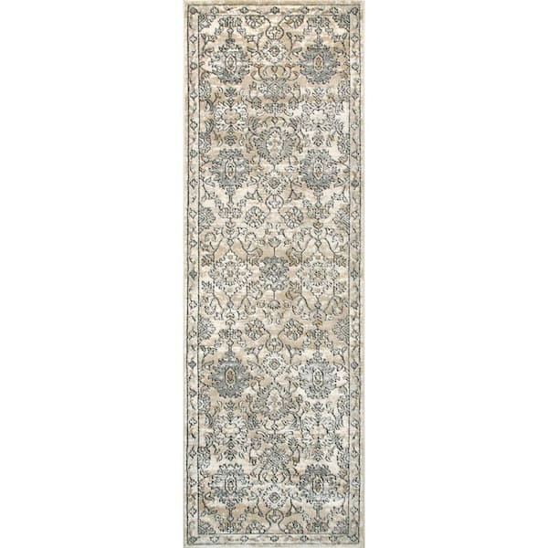 nuLOOM Kathleen Floral Beige 2 ft. 8 in. x 8 ft. Indoor Runner Rug RZUM02A2808 The Home Depot