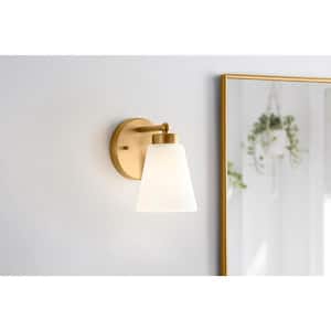 Eastburn 1-Light Gold Wall Sconce with Frosted Glass Shade