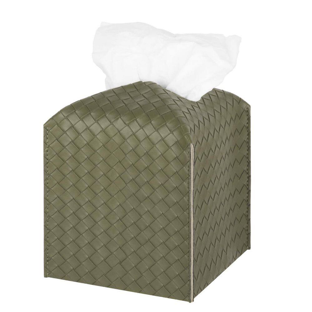 Square PU Leather Tissue Box Cover in Olive Green, Facial Paper Organizer Dispenser for Bathroom, Vanity, Tabletop, Car price history on PriceWatchPro