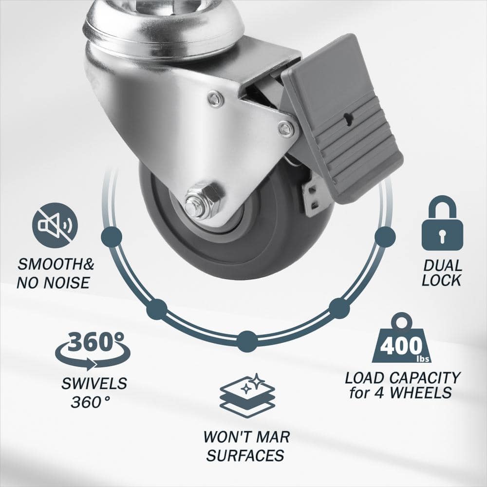 Silver Heavy Duty Swivel Stem Caster Wheels with Brake, 2-3/8 Inch