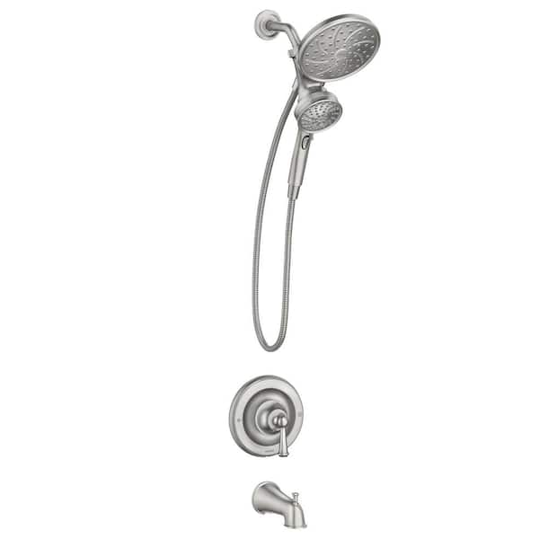 MOEN Brecklyn Single-Handle 6-Spray Tub and Shower Faucet with Magnetix Rainshower Combo in Spot Resist Brushed Nickel