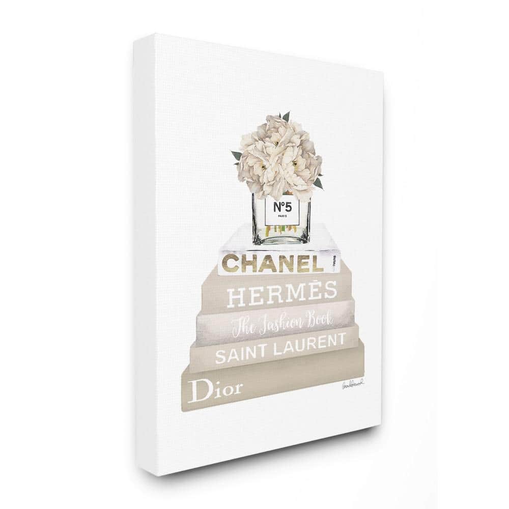 High Fashion Bookstack with Tan Flowers Canvas Art, 16 x 20