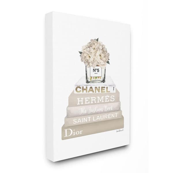 Stupell Industries 24 in. x 30 in. "High Fashion Bookstack with Tan Flowers" by Artist Amanda Greenwood Canvas Wall Art