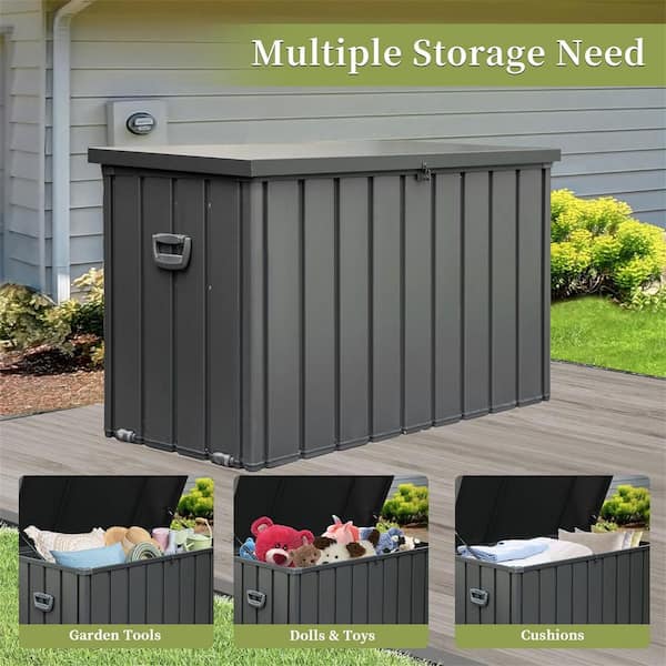 200 Gal. Dark Gray Steel Waterproof Deck Box with Portable Side Handles and Mobility Rollers, Lockable Storage Bin