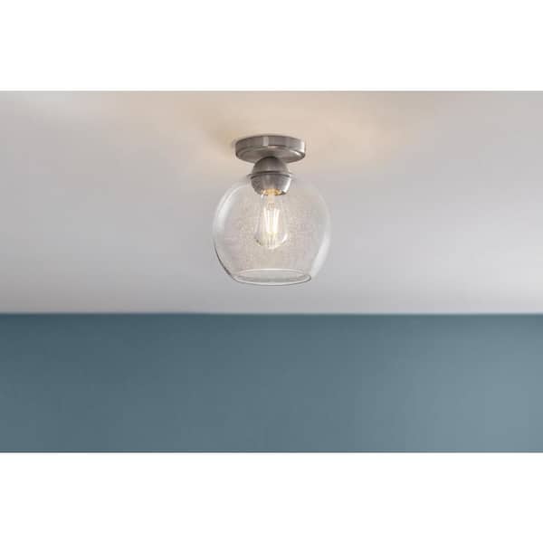 Jill 9.5 in 1-Light Brushed Nickel Flush Mount Seeded Glass