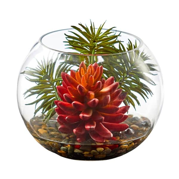 Nearly Natural Indoor Succulent Artificial Plant in Round Vase