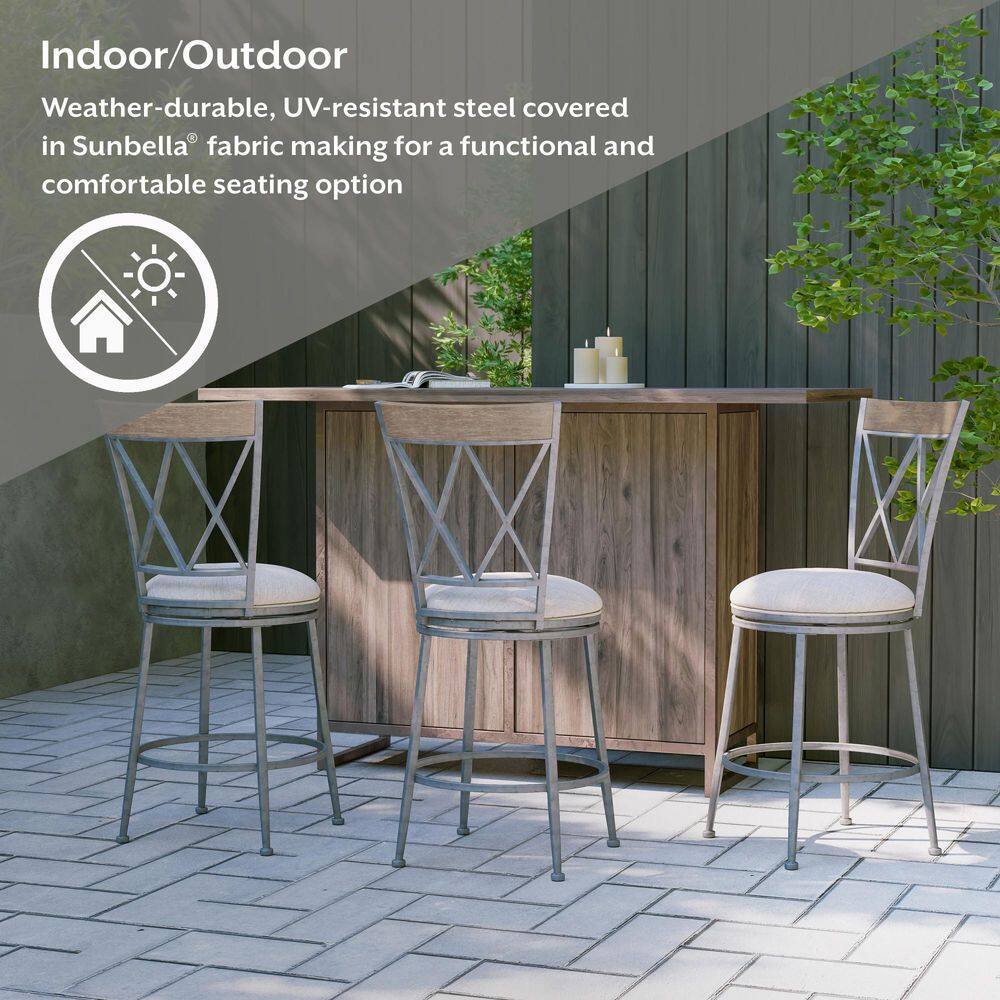 Aged Pewter Swivel Counter Stool with Sunbrella Fabric