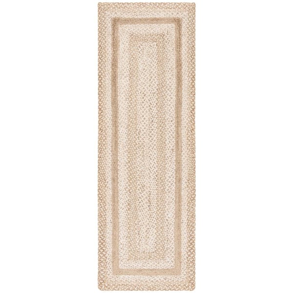 SAFAVIEH Natural Fiber Gray/Ivory 3 ft. x 10 ft. Woven Border Runner Rug