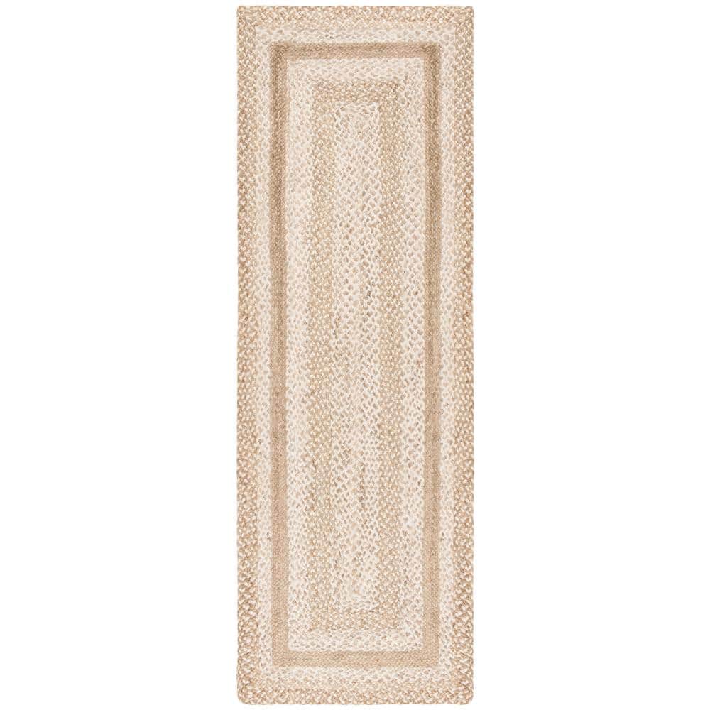 SAFAVIEH Natural Fiber Gray/Ivory 3 ft. x 12 ft. Woven Border Runner ...