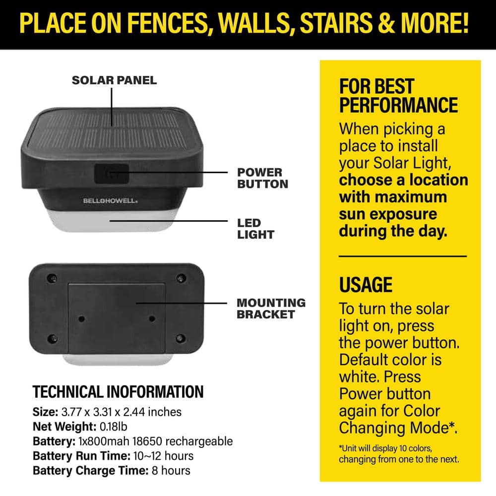 Bell+Howell Solar Powered Color Changing LED Fence Lights Multipack