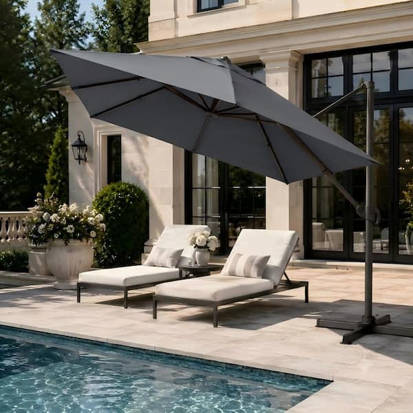 gray cantilever patio umbrellas 10FT Square Aluminum Umbrella with Granite Base – Terrazza Easily props up when needed with an easy to crank lift mechanism and turn open canopy Tevara 118