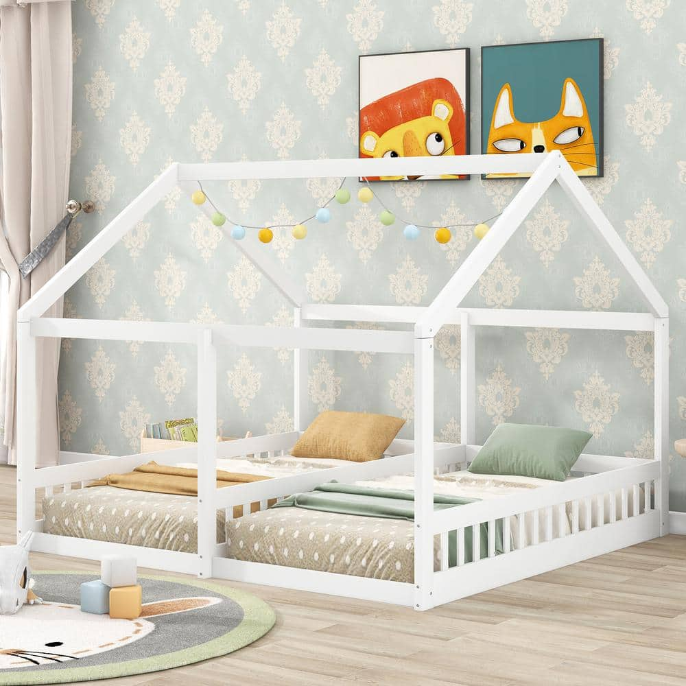 Harper & Bright Designs White Twin Size Wooden House Platform Beds with ...