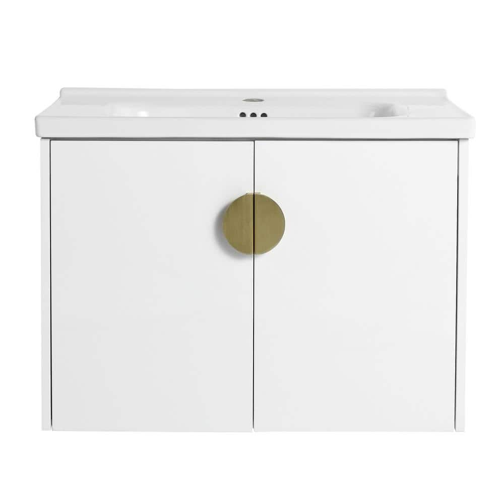 27.80 in. W 18.50 in. D 20.70 in. H Single Sink Wall Mounted Bath Vanity in Gloss White with White Ceramic Top price history on PriceWatchPro