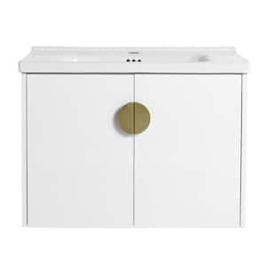 27.80 in. W 18.50 in. D 20.70 in. H Single Sink Wall Mounted Bath Vanity in Gloss White with White Ceramic Top