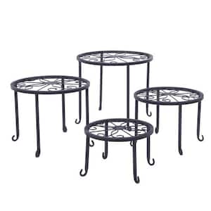 Plant Stand 10 in. Black 10 in. H Round Pattern Metal Indoor Plant Stand 4-Tiers