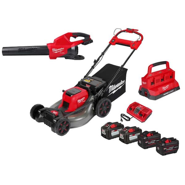 M18 FUEL Brushless Cordless 21 in. Walk Behind Dual Battery Self-Propelled Mower w/ Blower, (4) Battery, (2) Charger