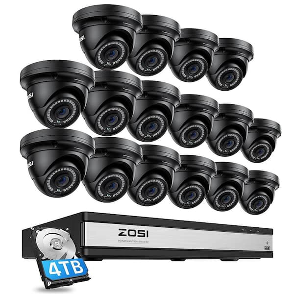 ZOSI 4K UHD 16-Channel 4TB POE NVR Security Camera System with 16 Wired 5MP Outdoor IP Dome Cameras, 80ft Night Vision